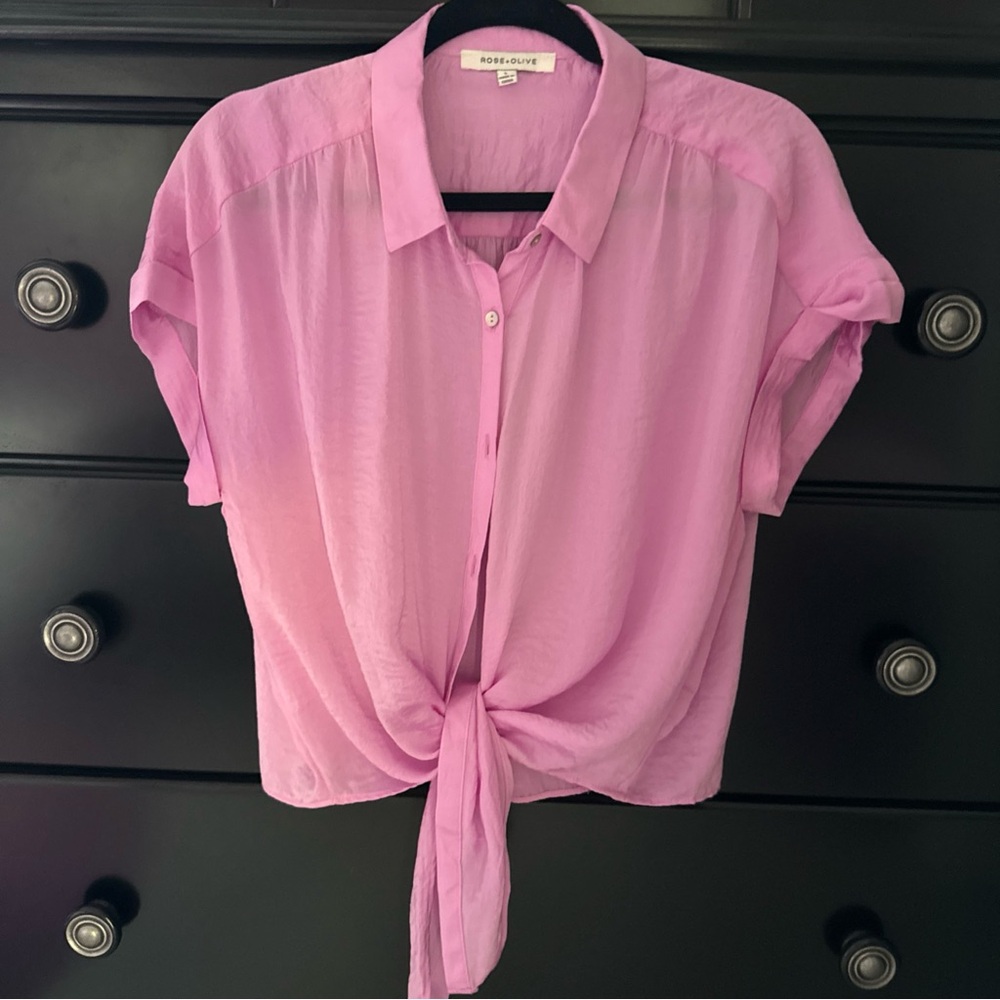 Rose & Olive Women's orchid Button-Down Tie-Front Shirt Sz L